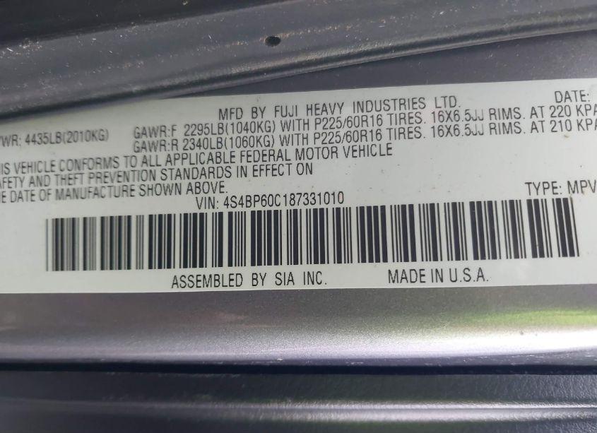 Photo 9 of 2008 Subaru Outback (VIN 4S4BP60C187331010)