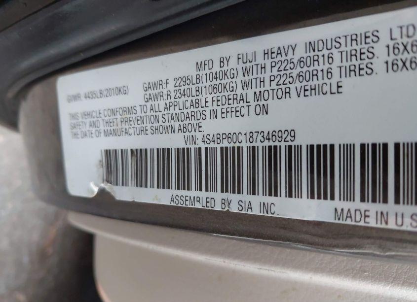 Photo 9 of 2008 Subaru Outback (VIN 4S4BP60C187346929)