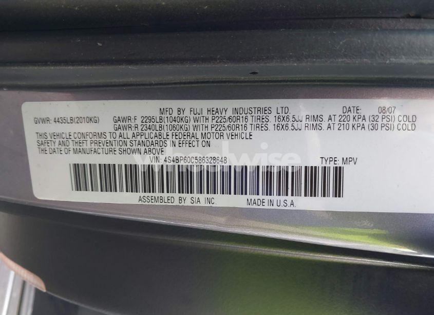 Photo 9 of 2008 Subaru Outback (VIN 4S4BP60C586328648)