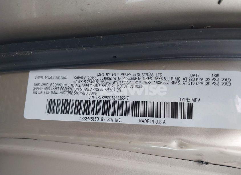 Photo 9 of 2009 Subaru Outback 2.5I (VIN 4S4BP60C597339547)