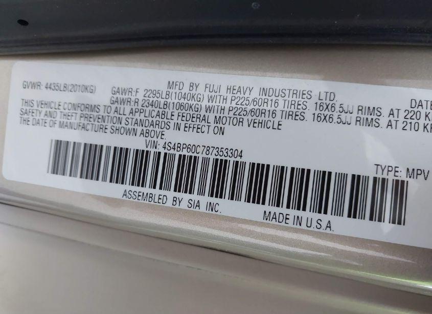 Photo 9 of 2008 Subaru Outback (VIN 4S4BP60C787353304)