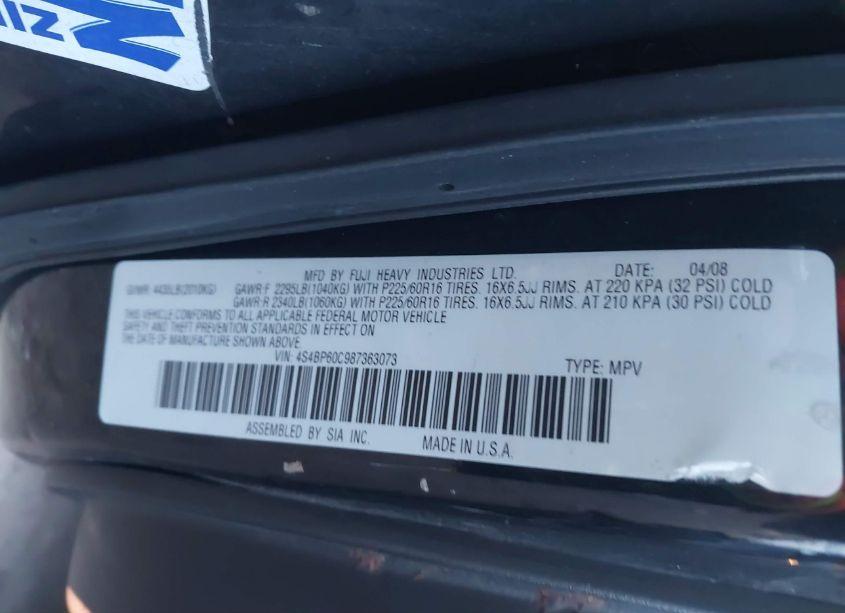 Photo 9 of 2008 Subaru Outback (VIN 4S4BP60C987363073)