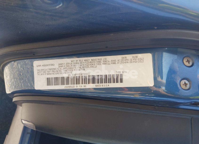 Photo 9 of 2008 Subaru Outback (VIN 4S4BP60C987365910)