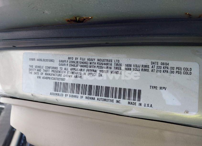 Photo 9 of 2005 Subaru Outback 2.5I (VIN 4S4BP61C057327007)