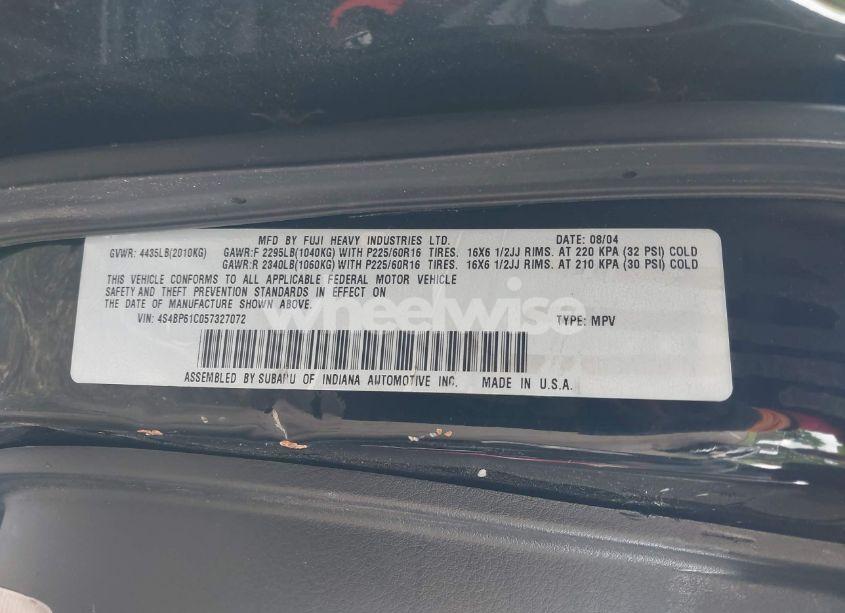 Photo 9 of 2005 Subaru Outback 2.5I (VIN 4S4BP61C057327072)