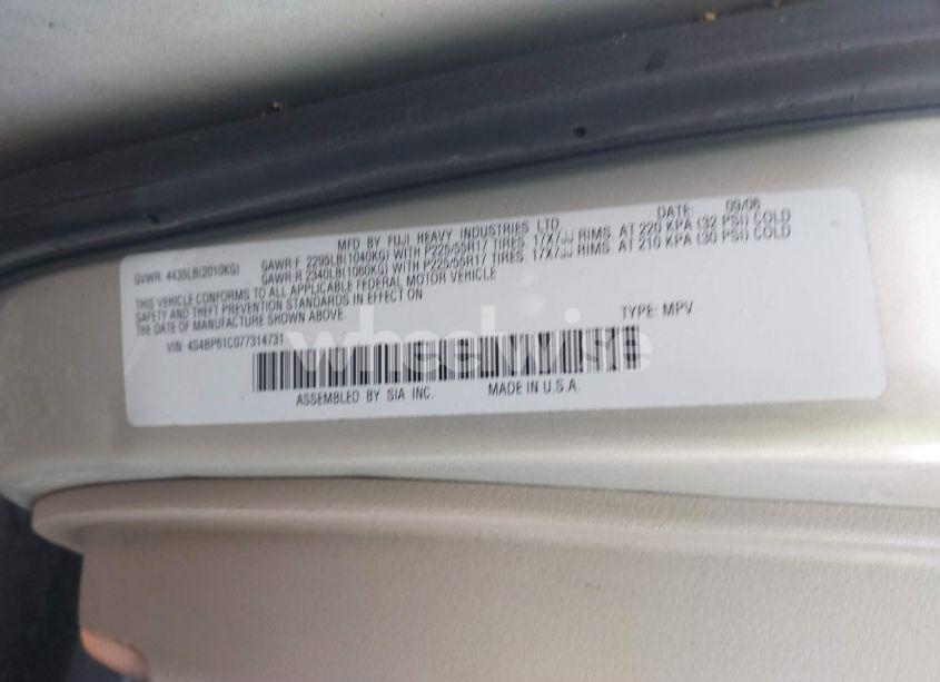 Photo 9 of 2007 Subaru Outback 2.5I (VIN 4S4BP61C077314731)