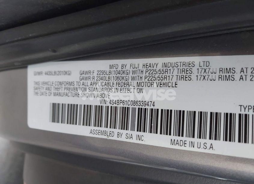 Photo 9 of 2008 Subaru Outback 2.5I (VIN 4S4BP61C086339474)