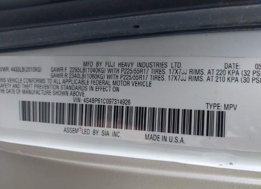 Photo 9 of 2009 Subaru Outback 2.5I (VIN 4S4BP61C097314926)