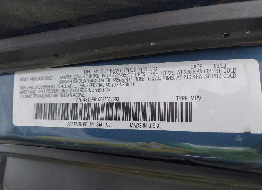 Photo 9 of 2009 Subaru Outback 2.5I (VIN 4S4BP61C097331693)