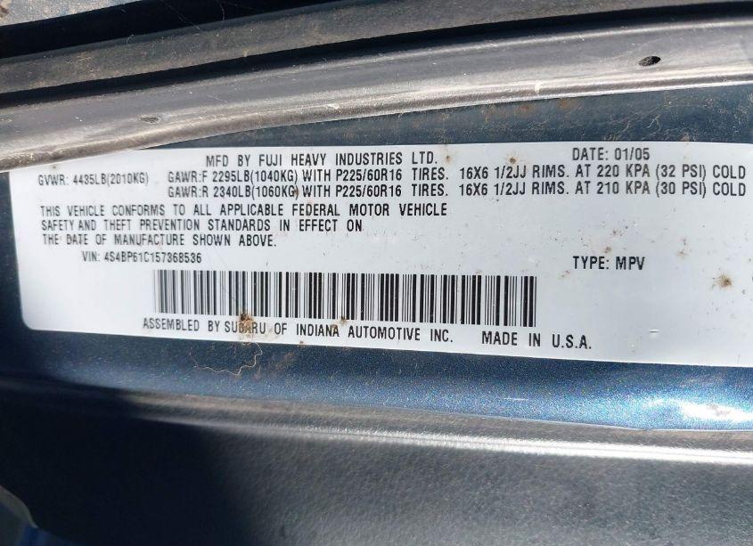 Photo 9 of 2005 Subaru Outback 2.5I (VIN 4S4BP61C157368536)