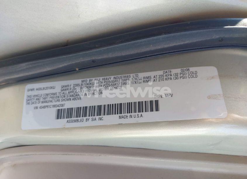 Photo 9 of 2006 Subaru Outback 2.5I (VIN 4S4BP61C166342087)