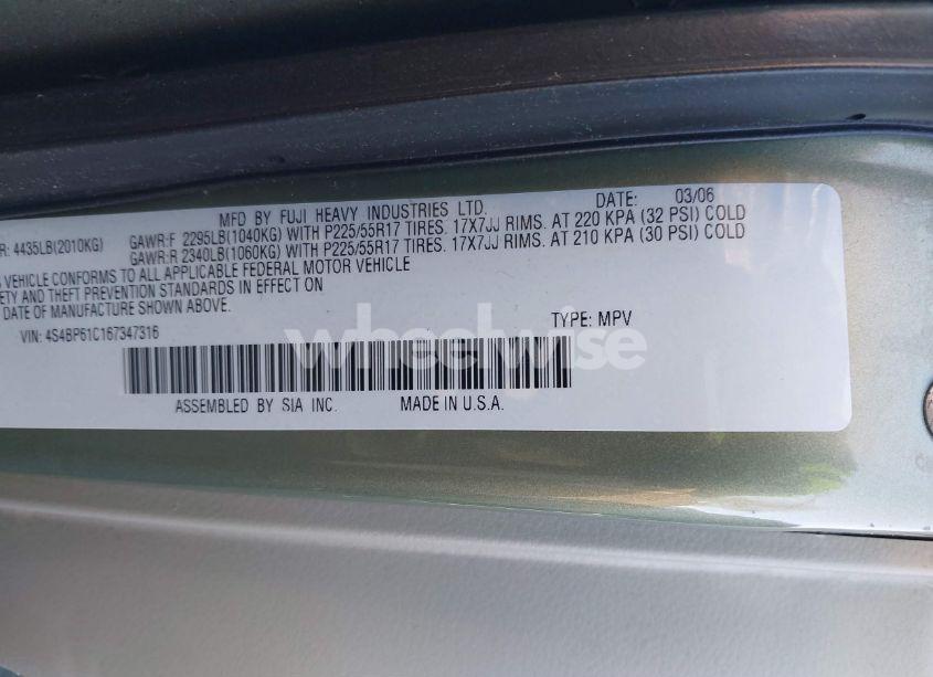 Photo 9 of 2006 Subaru Outback 2.5I (VIN 4S4BP61C167347316)