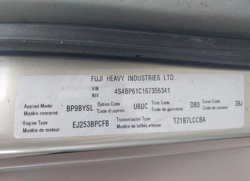 Photo 9 of 2006 Subaru Outback 2.5I (VIN 4S4BP61C167356341)