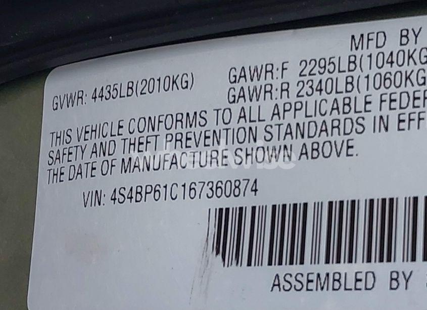 Photo 9 of 2006 Subaru Outback 2.5I (VIN 4S4BP61C167360874)