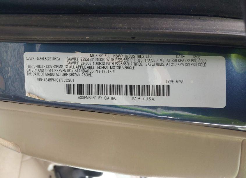 Photo 9 of 2007 Subaru Outback 2.5I (VIN 4S4BP61C177332901)