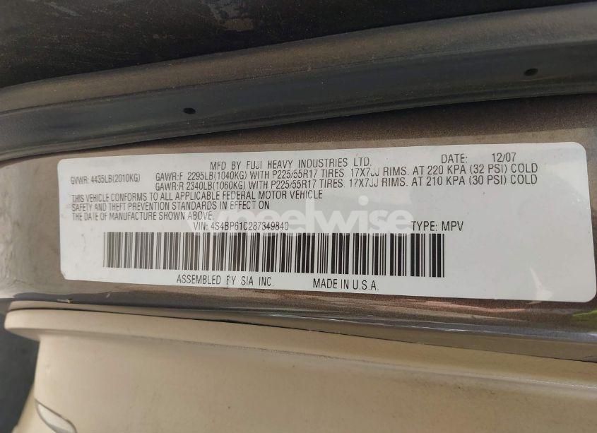 Photo 9 of 2008 Subaru Outback 2.5I/2.5I L.L. BEAN EDITION (VIN 4S4BP61C287349840)