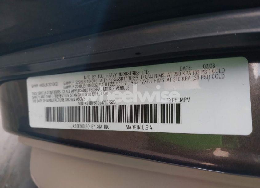 Photo 9 of 2008 Subaru Outback 2.5I/2.5I L.L. BEAN EDITION (VIN 4S4BP61C287357520)