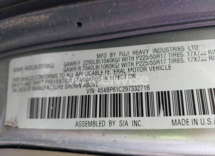 Photo 9 of 2009 Subaru Outback 2.5I (VIN 4S4BP61C297332716)