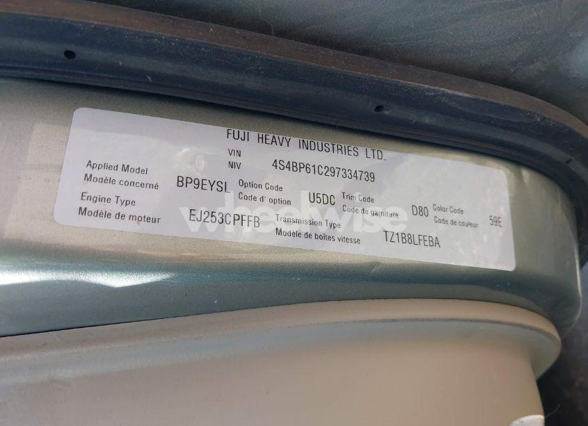 Photo 9 of 2009 Subaru Outback 2.5I (VIN 4S4BP61C297334739)