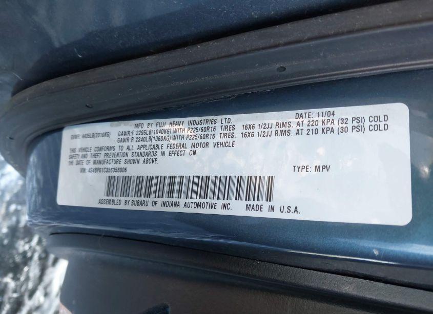 Photo 9 of 2005 Subaru Outback 2.5I (VIN 4S4BP61C356356006)