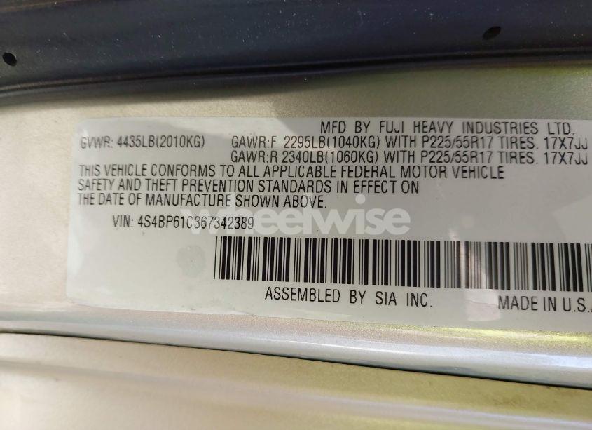 Photo 9 of 2006 Subaru Outback 2.5I (VIN 4S4BP61C367342389)