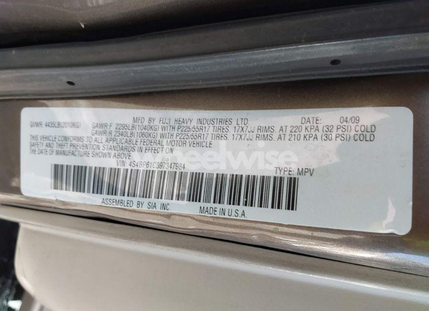Photo 9 of 2009 Subaru Outback 2.5I (VIN 4S4BP61C397347984)
