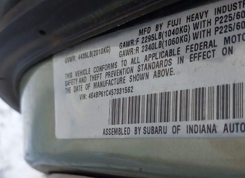 Photo 9 of 2005 Subaru Outback 2.5I (VIN 4S4BP61C457331562)