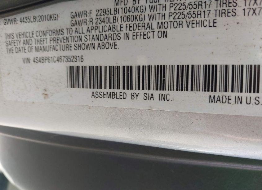 Photo 9 of 2006 Subaru Outback 2.5I (VIN 4S4BP61C467352316)