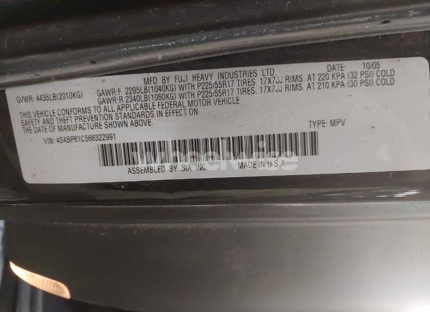 Photo 9 of 2006 Subaru Outback 2.5I (VIN 4S4BP61C566322991)