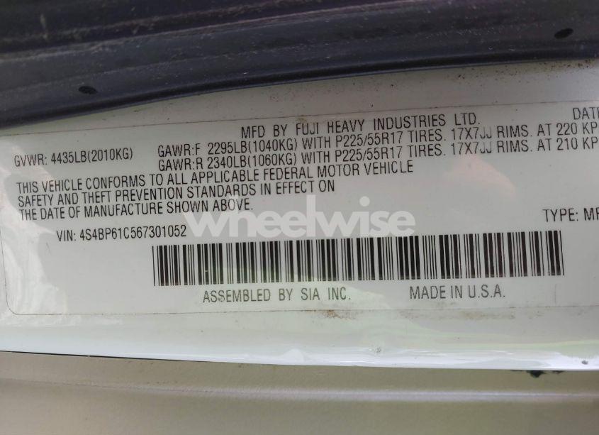 Photo 9 of 2006 Subaru Outback 2.5I (VIN 4S4BP61C567301052)