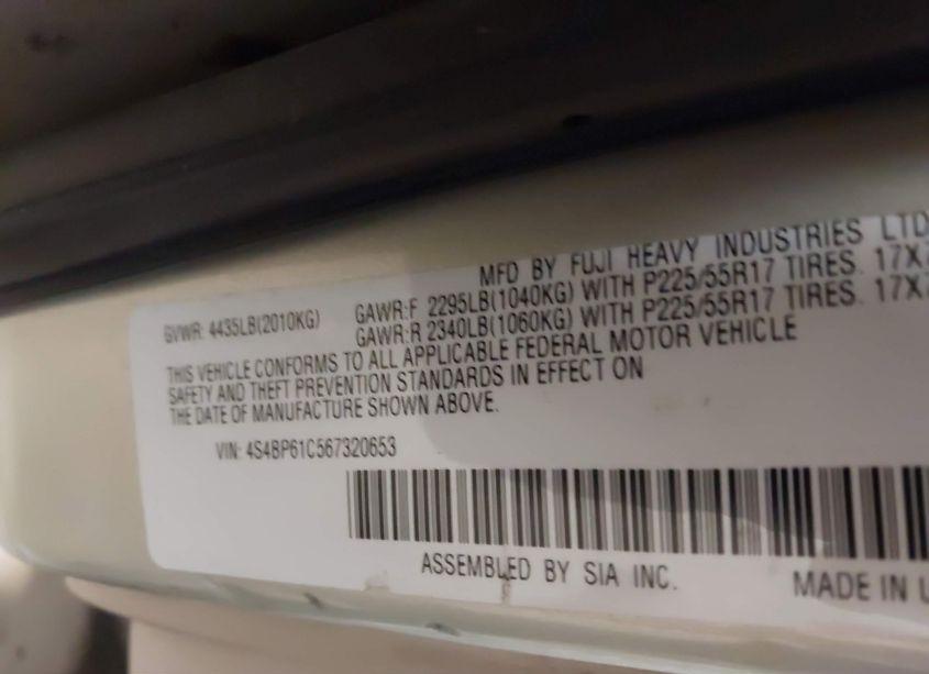 Photo 9 of 2006 Subaru Outback 2.5I (VIN 4S4BP61C567320653)