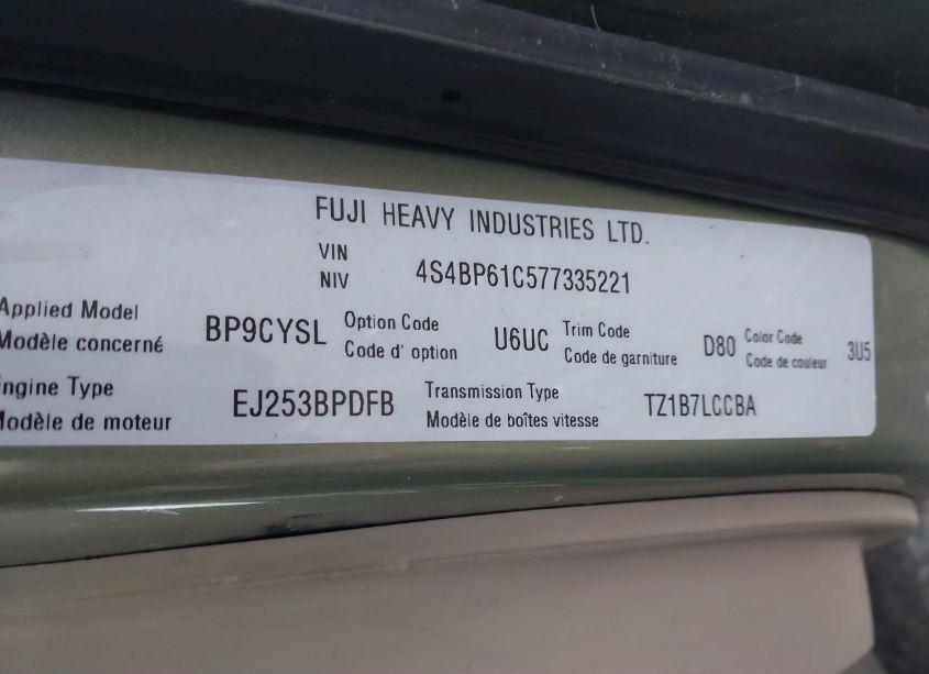 Photo 9 of 2007 Subaru Outback 2.5I (VIN 4S4BP61C577335221)