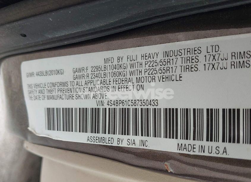 Photo 9 of 2008 Subaru Outback 2.5I/2.5I L.L. BEAN EDITION (VIN 4S4BP61C587350433)