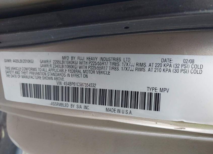 Photo 9 of 2008 Subaru Outback 2.5I/2.5I L.L. BEAN EDITION (VIN 4S4BP61C587354532)