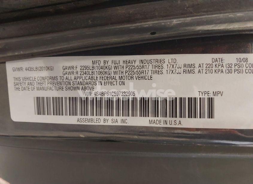Photo 9 of 2009 Subaru Outback 2.5I (VIN 4S4BP61C597332905)