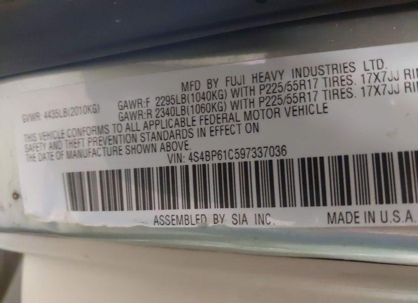 Photo 9 of 2009 Subaru Outback 2.5I (VIN 4S4BP61C597337036)