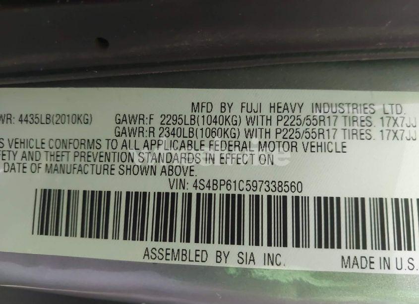 Photo 9 of 2009 Subaru Outback 2.5I (VIN 4S4BP61C597338560)