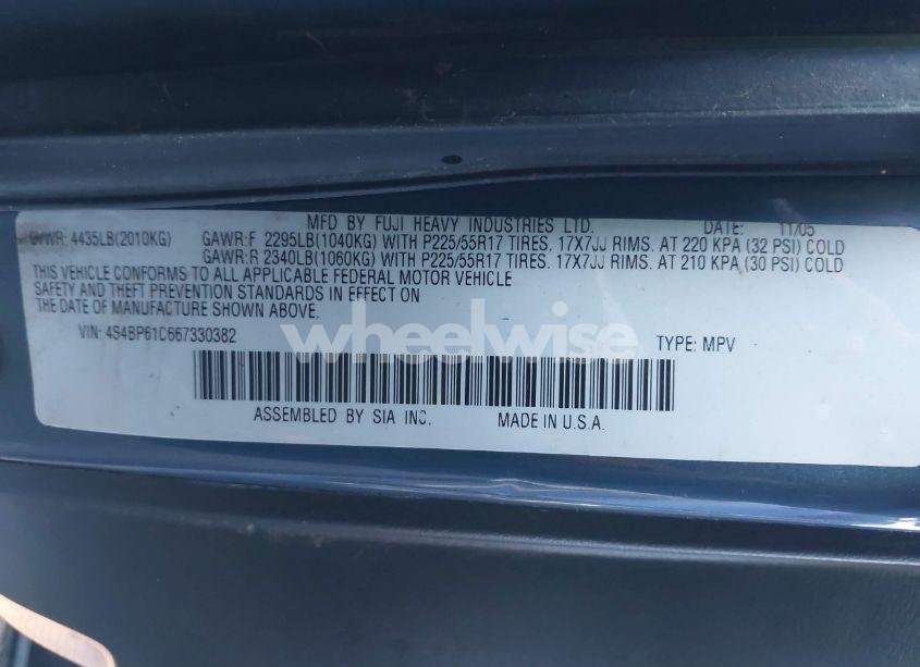 Photo 9 of 2006 Subaru Outback 2.5I (VIN 4S4BP61C667330382)