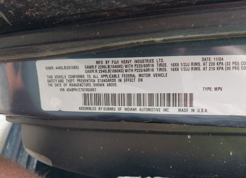 Photo 9 of 2005 Subaru Outback 2.5I (VIN 4S4BP61C757352857)