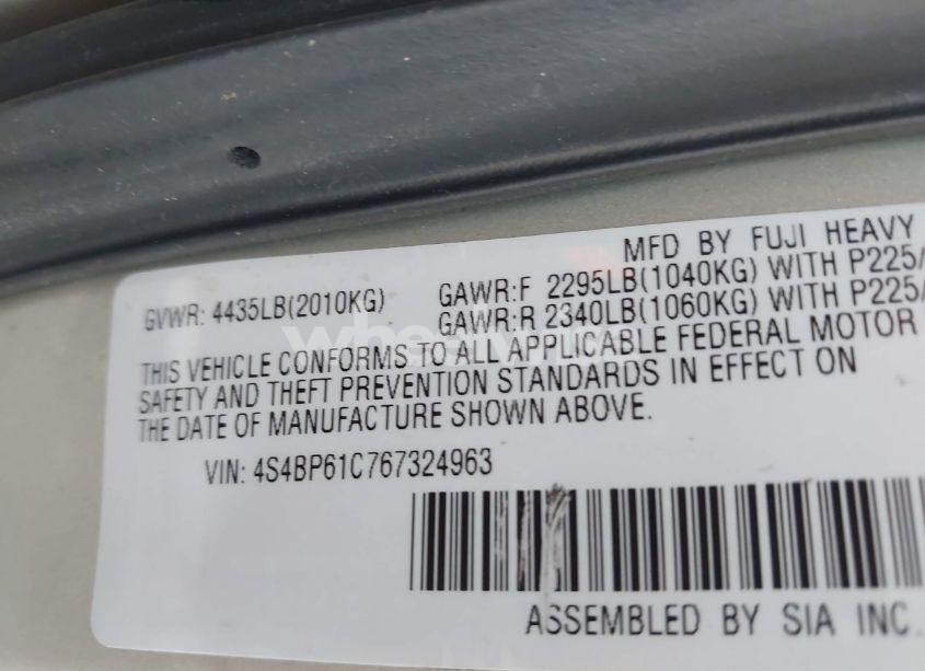 Photo 9 of 2006 Subaru Outback 2.5I (VIN 4S4BP61C767324963)