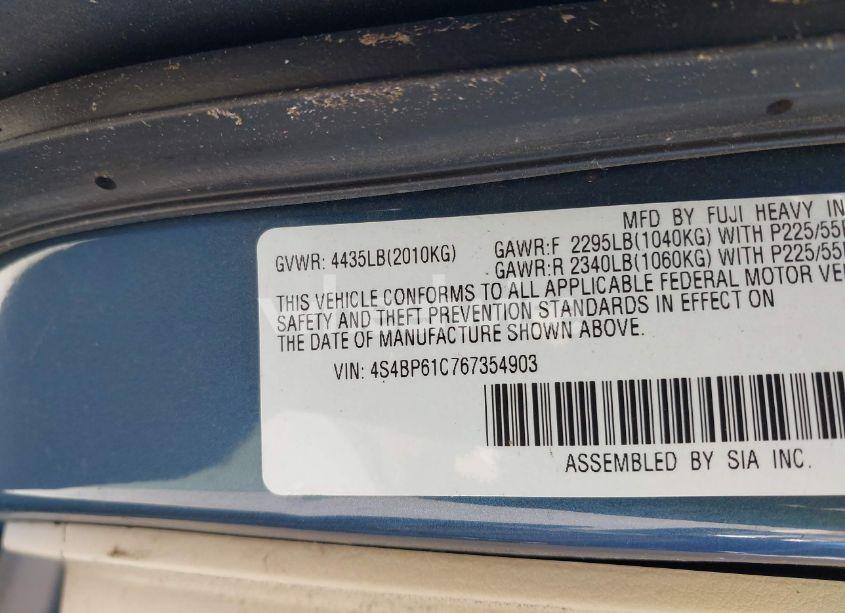 Photo 9 of 2006 Subaru Outback 2.5I (VIN 4S4BP61C767354903)