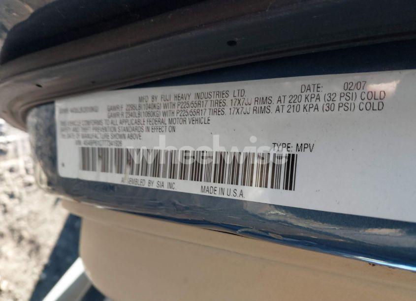 Photo 9 of 2007 Subaru Outback 2.5I/2.5I BASIC/2.5I L.L. BEAN EDITION (VIN 4S4BP61C777341926)