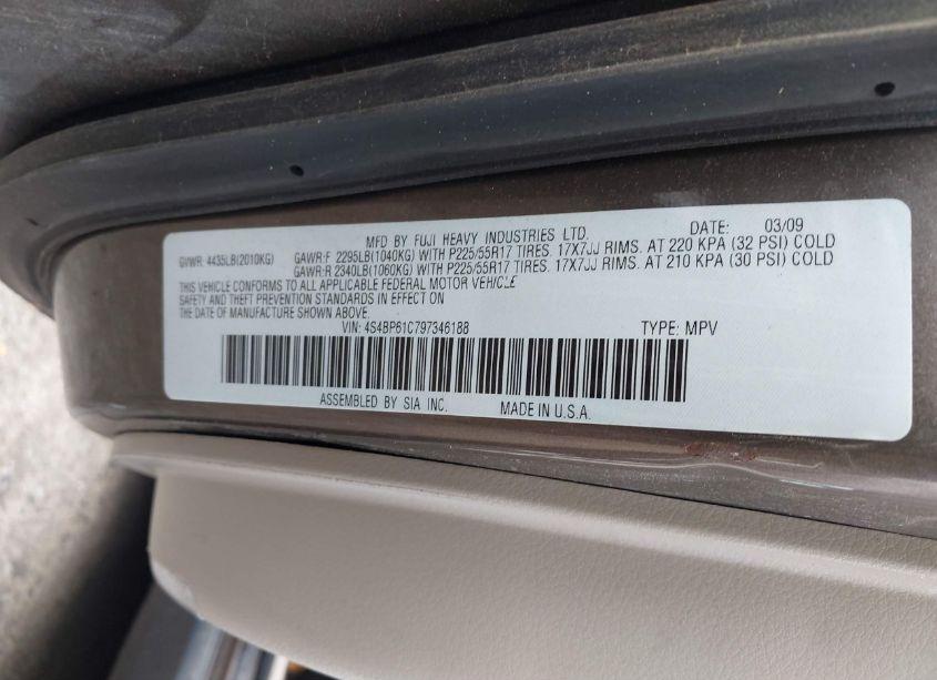 Photo 9 of 2009 Subaru Outback 2.5I (VIN 4S4BP61C797346188)