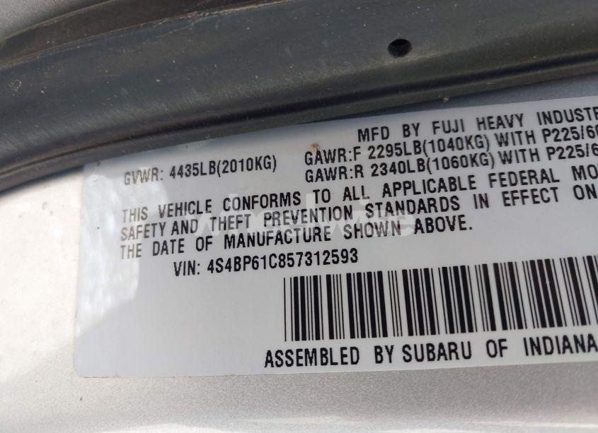 Photo 9 of 2005 Subaru Outback 2.5I (VIN 4S4BP61C857312593)