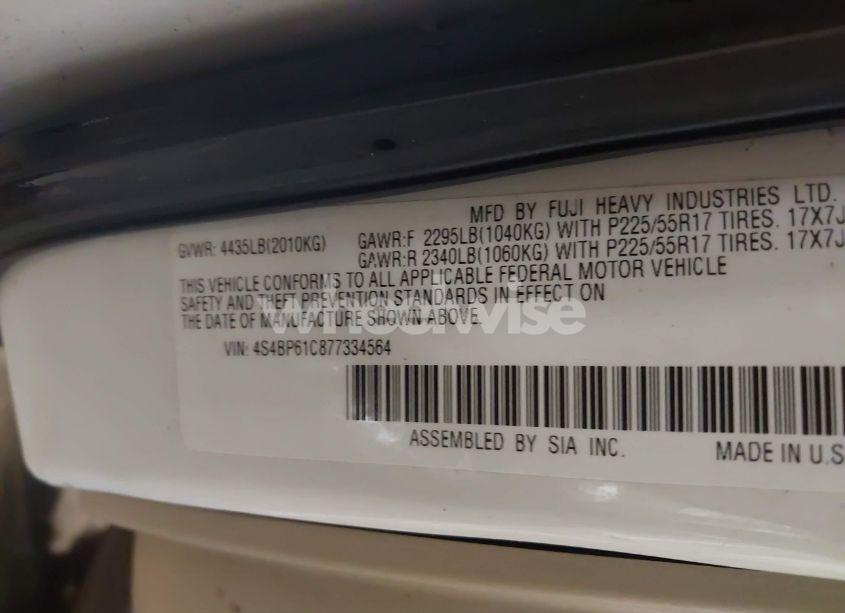 Photo 9 of 2007 Subaru Outback 2.5I (VIN 4S4BP61C877334564)