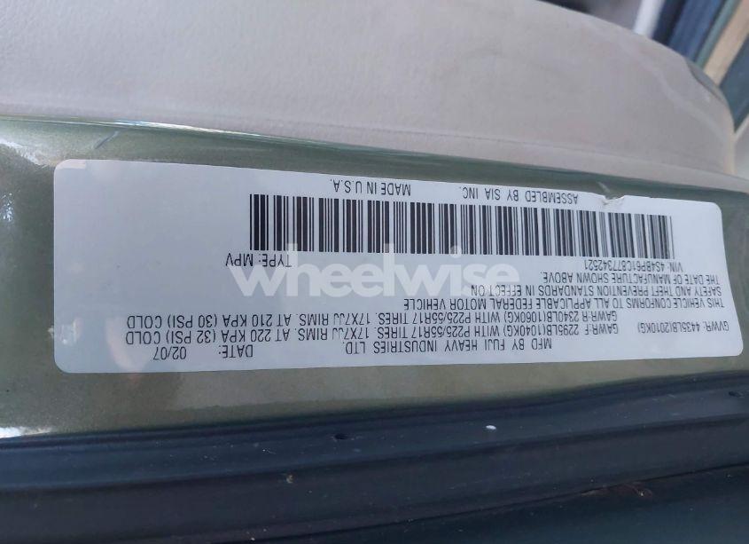 Photo 9 of 2007 Subaru Outback 2.5I/2.5I BASIC/2.5I L.L. BEAN EDITION (VIN 4S4BP61C877342521)