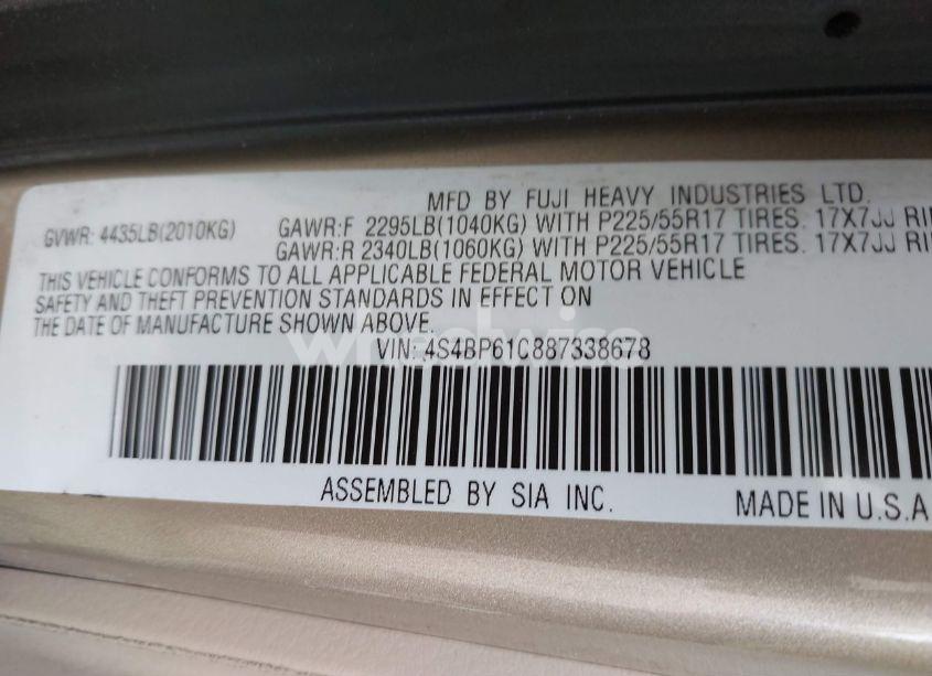 Photo 9 of 2008 Subaru Outback 2.5I/2.5I L.L. BEAN EDITION (VIN 4S4BP61C887338678)