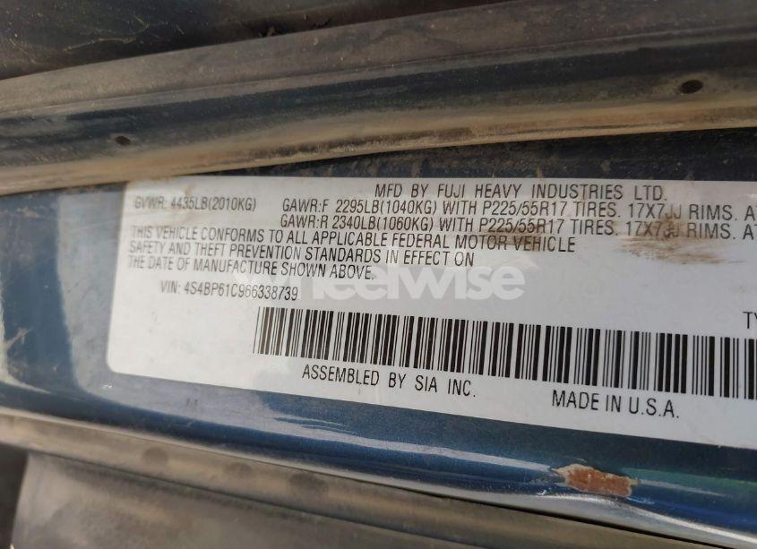 Photo 9 of 2006 Subaru Outback 2.5I (VIN 4S4BP61C966338739)