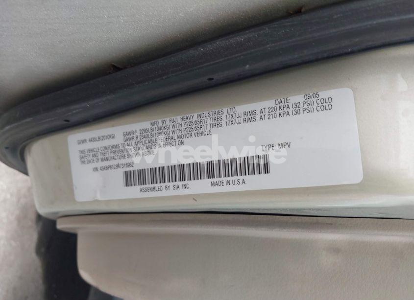 Photo 9 of 2006 Subaru Outback 2.5I (VIN 4S4BP61C967316962)