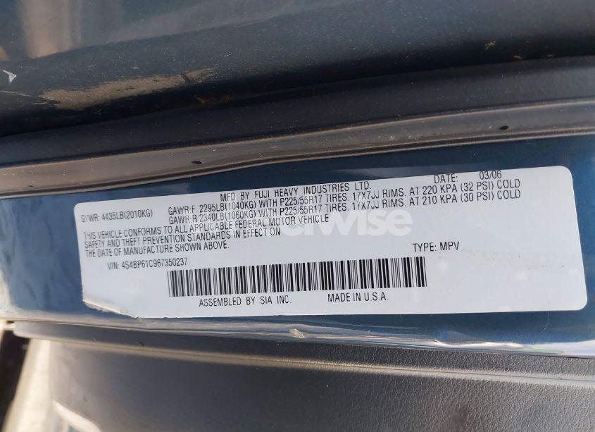 Photo 9 of 2006 Subaru Outback 2.5I (VIN 4S4BP61C967350237)